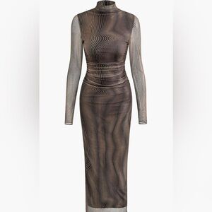 Micas Brown Long sleeve mesh maxi Dress